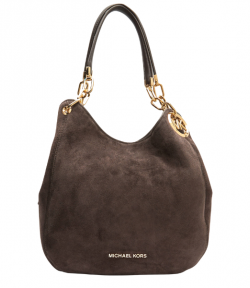 Chocolate Suede Leather Lillie Lg Chain Shoulder Tote Bag