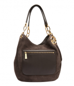 Chocolate Suede Leather Lillie Lg Chain Shoulder Tote Bag