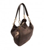 Chocolate Suede Leather Lillie Lg Chain Shoulder Tote Bag