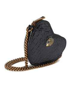 Micro Heart Black Croc Print Crossbody