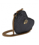 Micro Heart Black Croc Print Crossbody