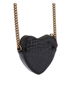 Micro Heart Black Croc Print Crossbody