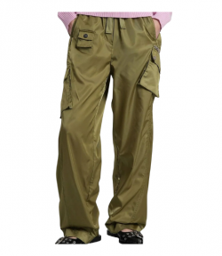 Khaki Duchesse Nylon Oversized Elasticated Pants