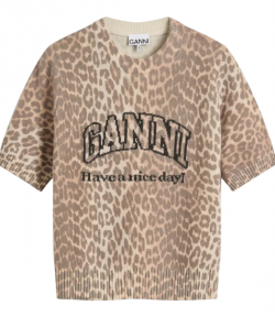 Graphic Wool Mix Printed Leopard T-Shirt