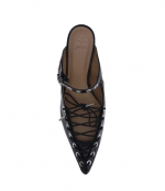 Black Eyelets Lace Up Mule Shiny