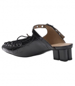 Black Eyelets Lace Up Mule Shiny