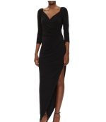 Black Off Shoulder Sweetheart Side Drape Gown