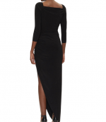 Black Off Shoulder Sweetheart Side Drape Gown