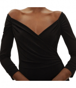 Black Off Shoulder Sweetheart Side Drape Gown