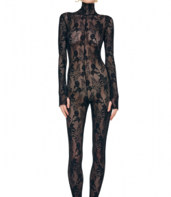 Black Long Sleeve Slim Fit Turtle Catsuit W/Footie