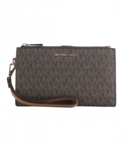 Double Zip Black Brown Wristlet