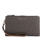 Double Zip Black Brown Wristlet