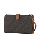 Double Zip Black Brown Wristlet