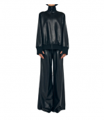 Black Oversized Turtle Bomber Jacket To Hip