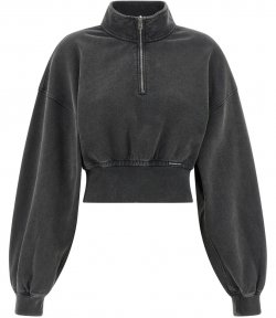 Washed Asphalt Cropped Half Zip Pull Over