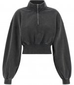 Washed Asphalt Cropped Half Zip Pull Over