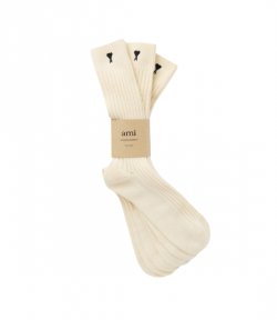 Ecru Three Pack Cotton Black Adc Socks