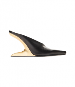 Black Leather Boomerang 105MM Wedge Mule