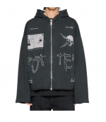 Black/White Raw Cut Zip Commission Dirty Hoodie