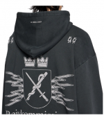 Black/White Raw Cut Zip Commission Dirty Hoodie