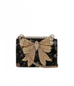 Black Suede Bow Small Shoreditch Bag
