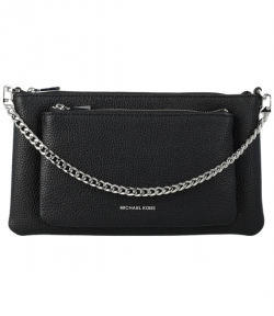 Black Leather Md Pocket Conv Xbody Bag