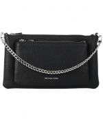 Black Leather Md Pocket Conv Xbody Bag