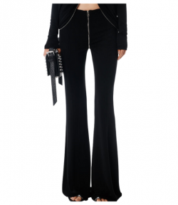 Black Mid-Rise Pants With Zipper At Rise
