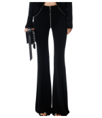 Black Mid-Rise Pants With Zipper At Rise