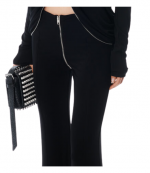 Black Mid-Rise Pants With Zipper At Rise