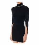 Black Mini Dress With Drape Back Sleeves