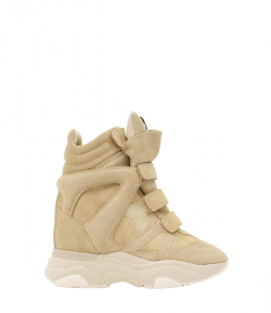 Beige Suede Calfskin Leather Balskee High-Top Wedge Sneakers