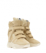 Beige Suede Calfskin Leather Balskee High-Top Wedge Sneakers
