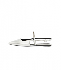 Silver Metallic Leather Dina Flex Sling Flat