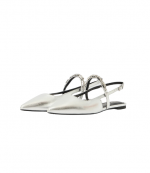 Silver Metallic Leather Dina Flex Sling Flat