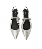 Silver Metallic Leather Dina Flex Sling Flat