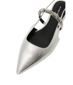 Silver Metallic Leather Dina Flex Sling Flat