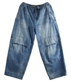 Tinted Medium Indigo Low Rise Oversized Cargo Pants