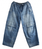 Tinted Medium Indigo Low Rise Oversized Cargo Pants
