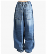 Tinted Medium Indigo Low Rise Oversized Cargo Pants