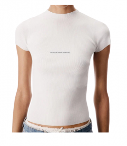 White SS Crewneck Top W/ Jacquard Logo
