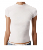 White SS Crewneck Top W/ Jacquard Logo