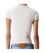 White SS Crewneck Top W/ Jacquard Logo