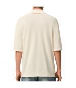 White Cream Super Light Pique Boxy Fit Ami De Coeur Knitted Patch Polo Shirt