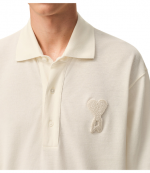 White Cream Super Light Pique Boxy Fit Ami De Coeur Knitted Patch Polo Shirt