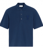 Blue Ink Super Light Pique Boxy Fit Ami De Coeur Knitted Patch Polo Shirt