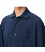 Blue Ink Super Light Pique Boxy Fit Ami De Coeur Knitted Patch Polo Shirt