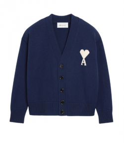 Blue Ink/Off White Ami De Coeur Wool Cotton Knit Cardigan