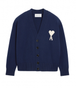 Blue Ink/Off White Ami De Coeur Wool Cotton Knit Cardigan