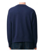 Blue Ink/Off White Ami De Coeur Wool Cotton Knit Cardigan